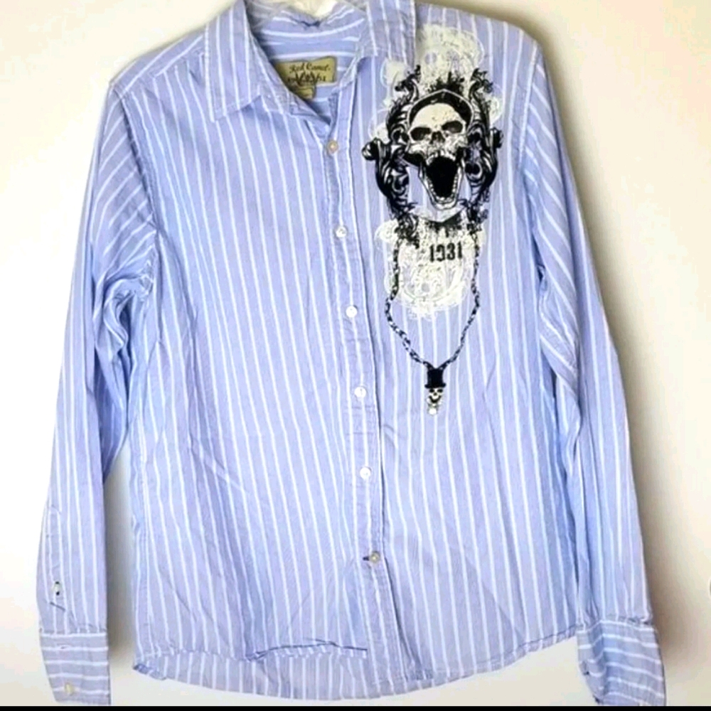 Mens Blue Striped Button Down Shirt